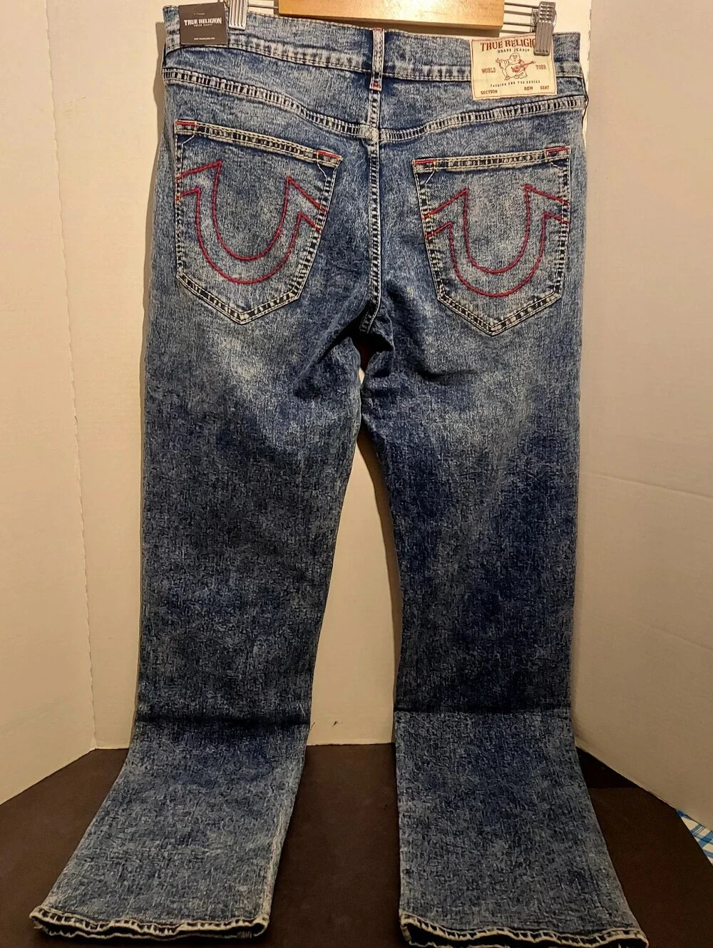 True Religion Ricky Big T Relaxed Straight Jeans 33x33 No Pocket Flap Acid Wash